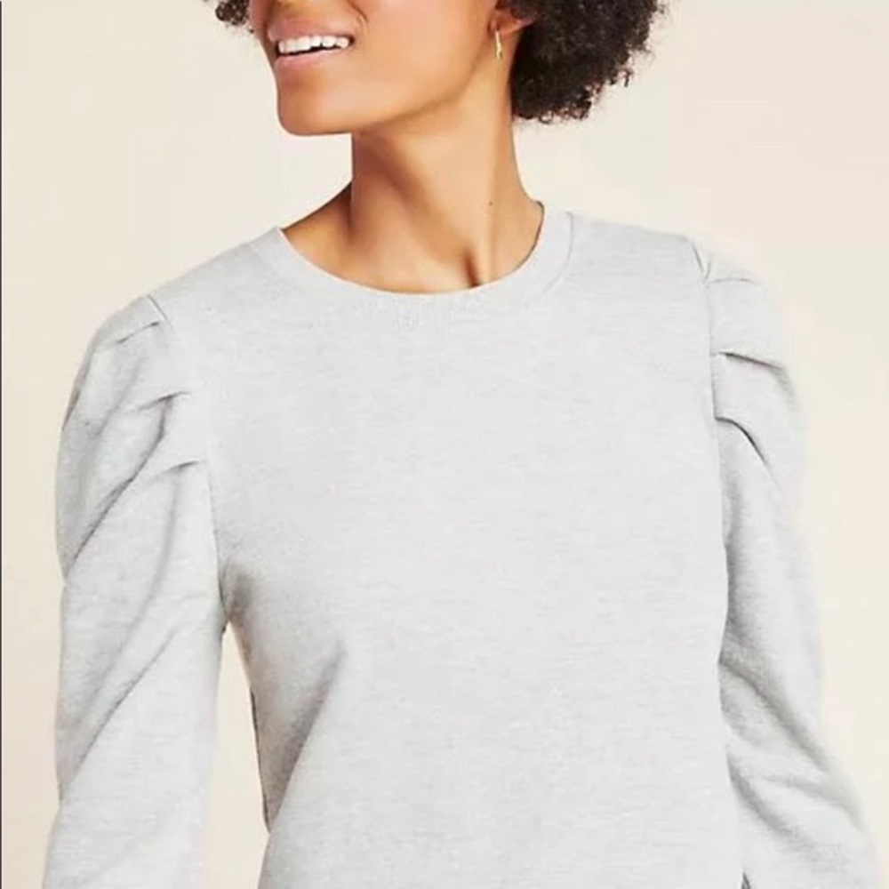 NWT Anthropologie RD Style Gray Long Sleeve Ruffle Shoulder Blouse Sweater Large